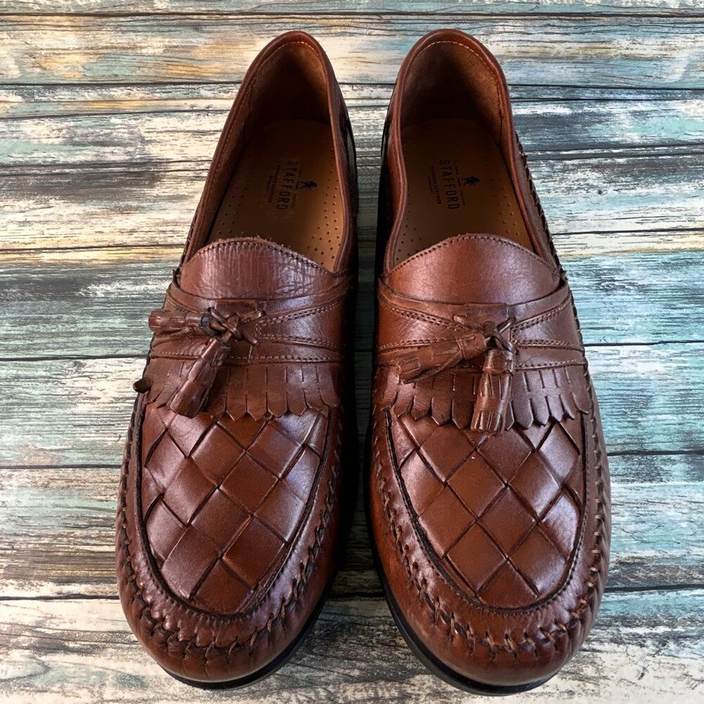 Stafford Burke Loafers Mens 11 Brown Leather Woven Tassel Kiltie Dress Work Shoe